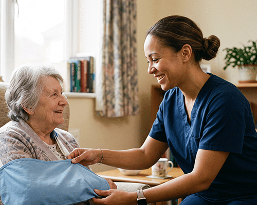 Nurse helping older lady